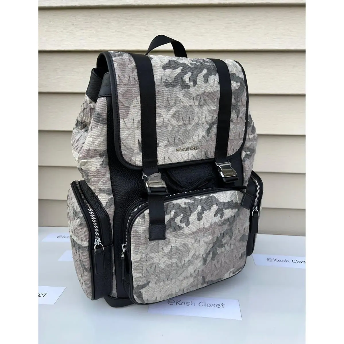 Michael Kors Backpack Cooper Logo Denim Backpack Utility Rucksack Black