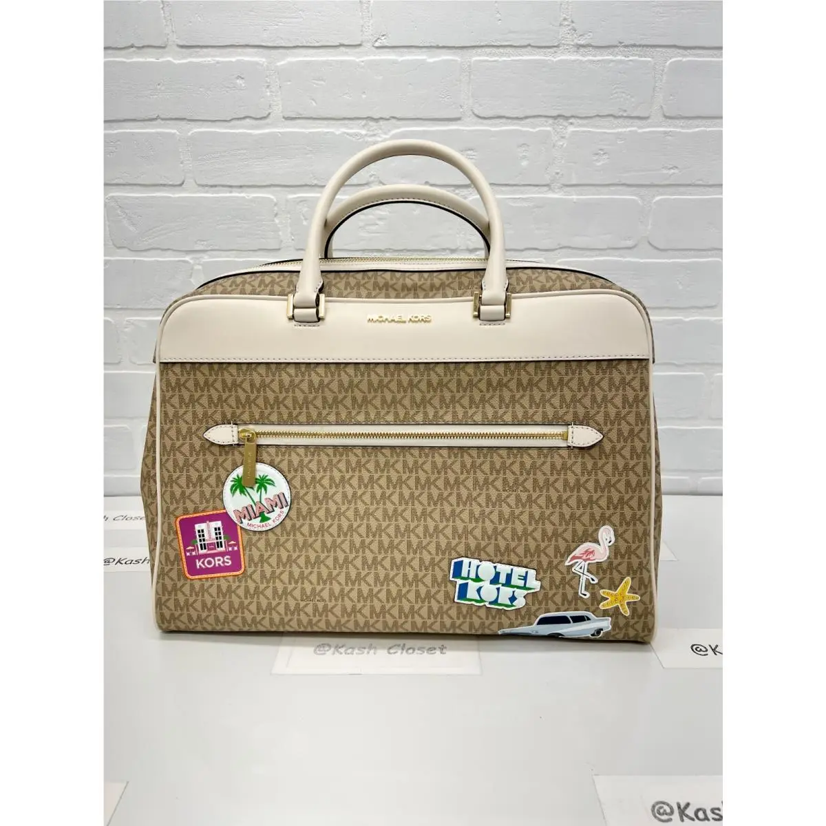 Michael Kors Weekender Travel Bag Top Zip Large Jet Set Girls Travel Light Cream