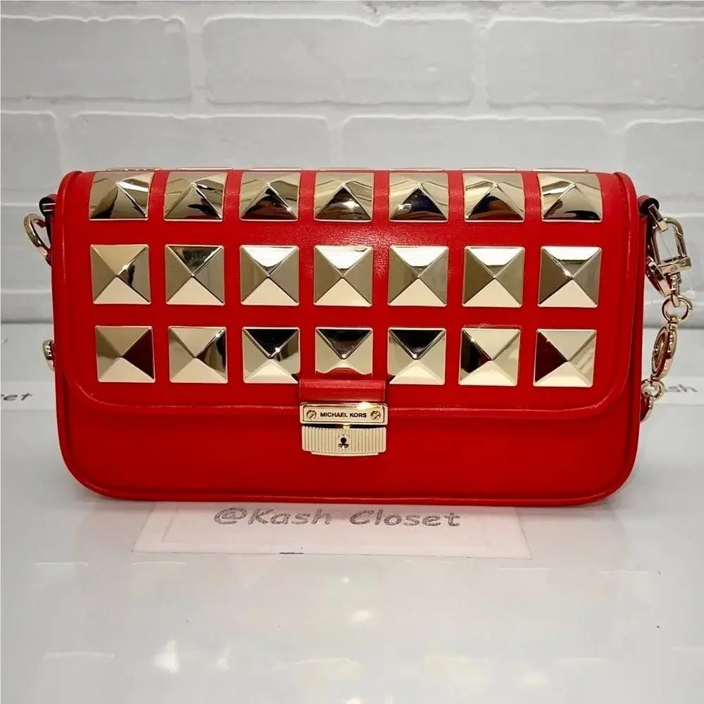 Michael Kors Shoulder Crossbody Studded Bag Small Leather Convertible Sangria