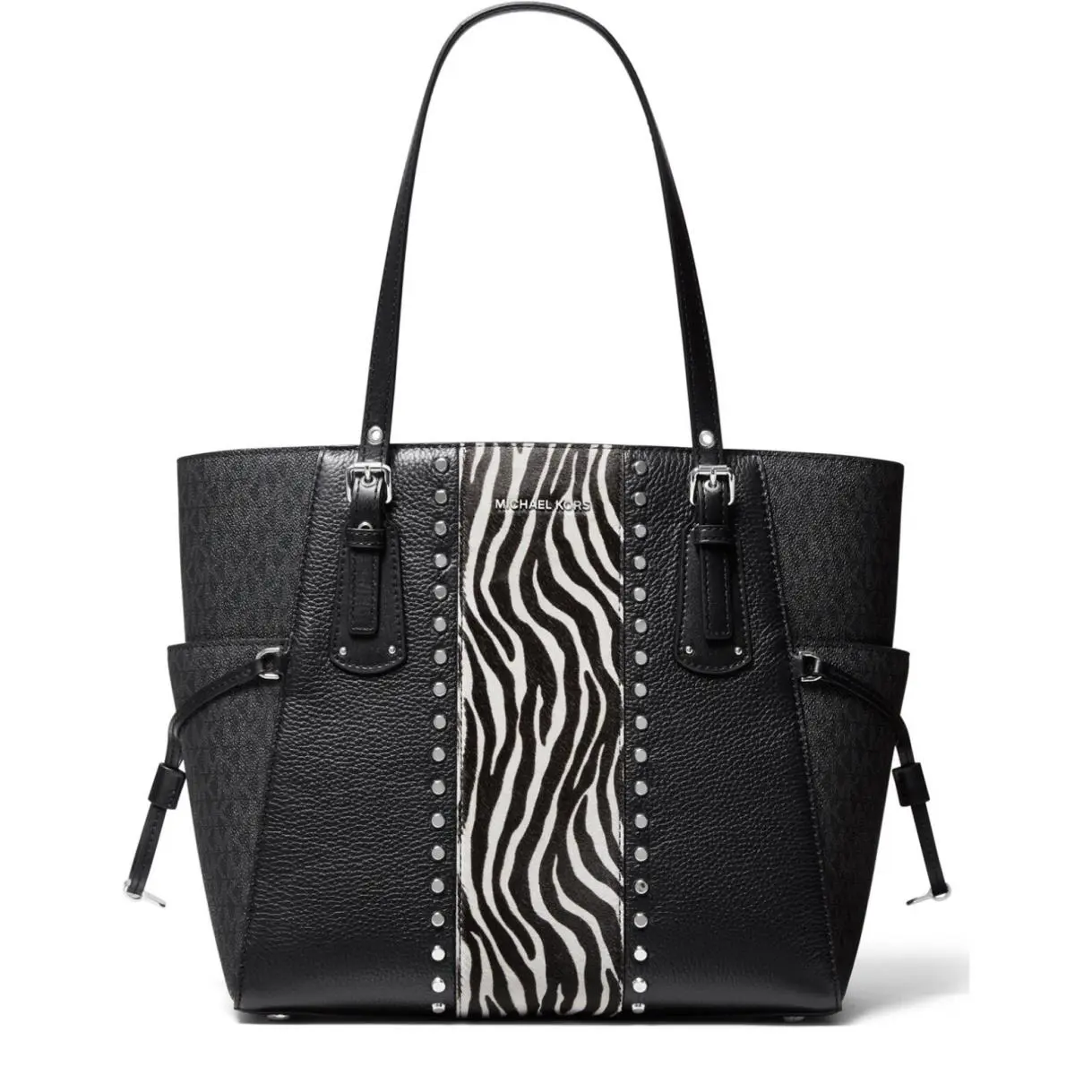 Michael Kors Voyager EW Tote Black White/silver Medium