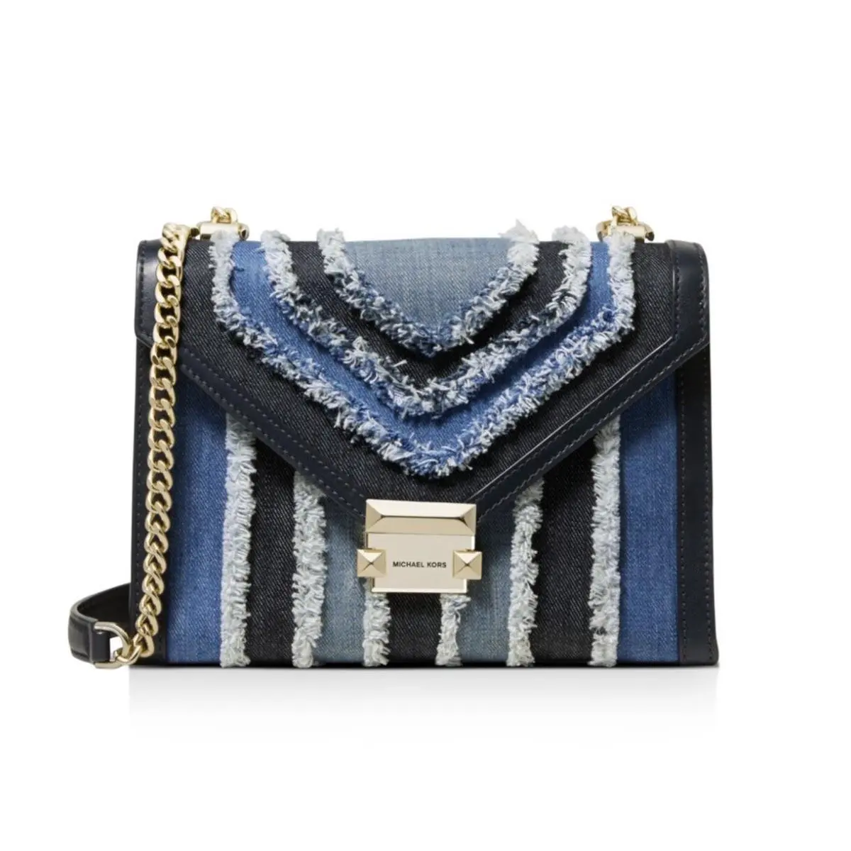 Michael Kors Whitney Denim Multi Shlder Leather Gold Hardware Large