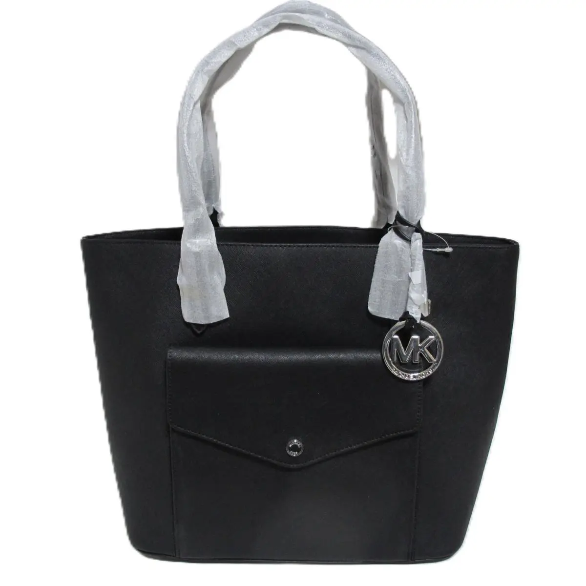 Auth. Michael Kors Jet Set Large Leather Pocket Multi Function Tote Black