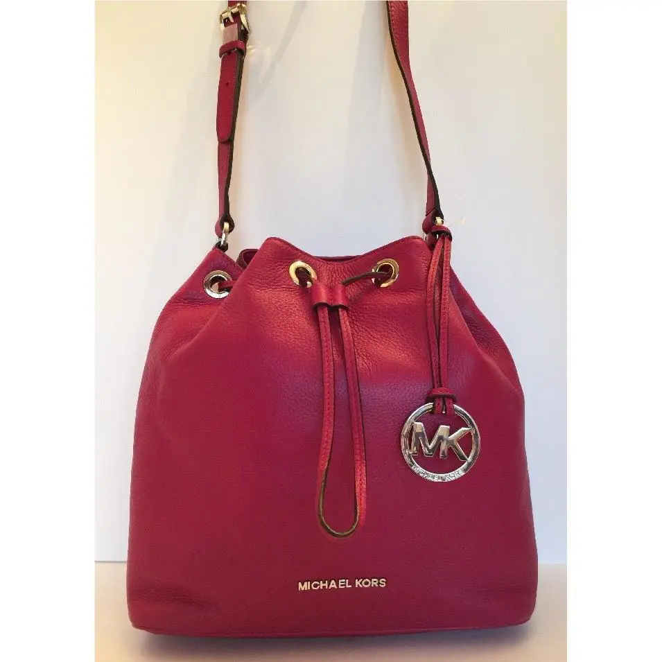 Michael Kors Jules LG Drws Bucket Messenger Handbag Deep Pink Leather