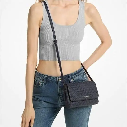 Michael Kors Medium Signature Logo Convertible Crossbody Bag Navy
