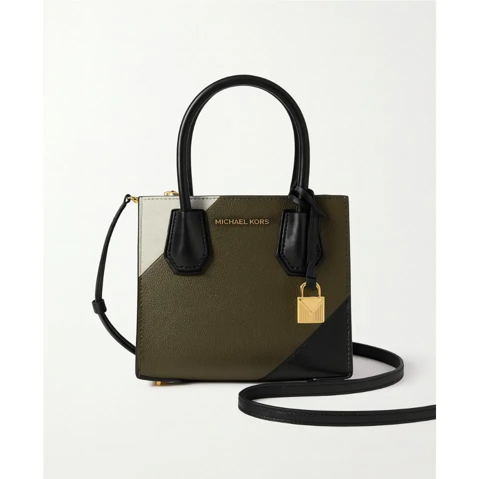 Michael Kors Mercer Medium Messenger Crossbody Leath Bag in Olive Green
