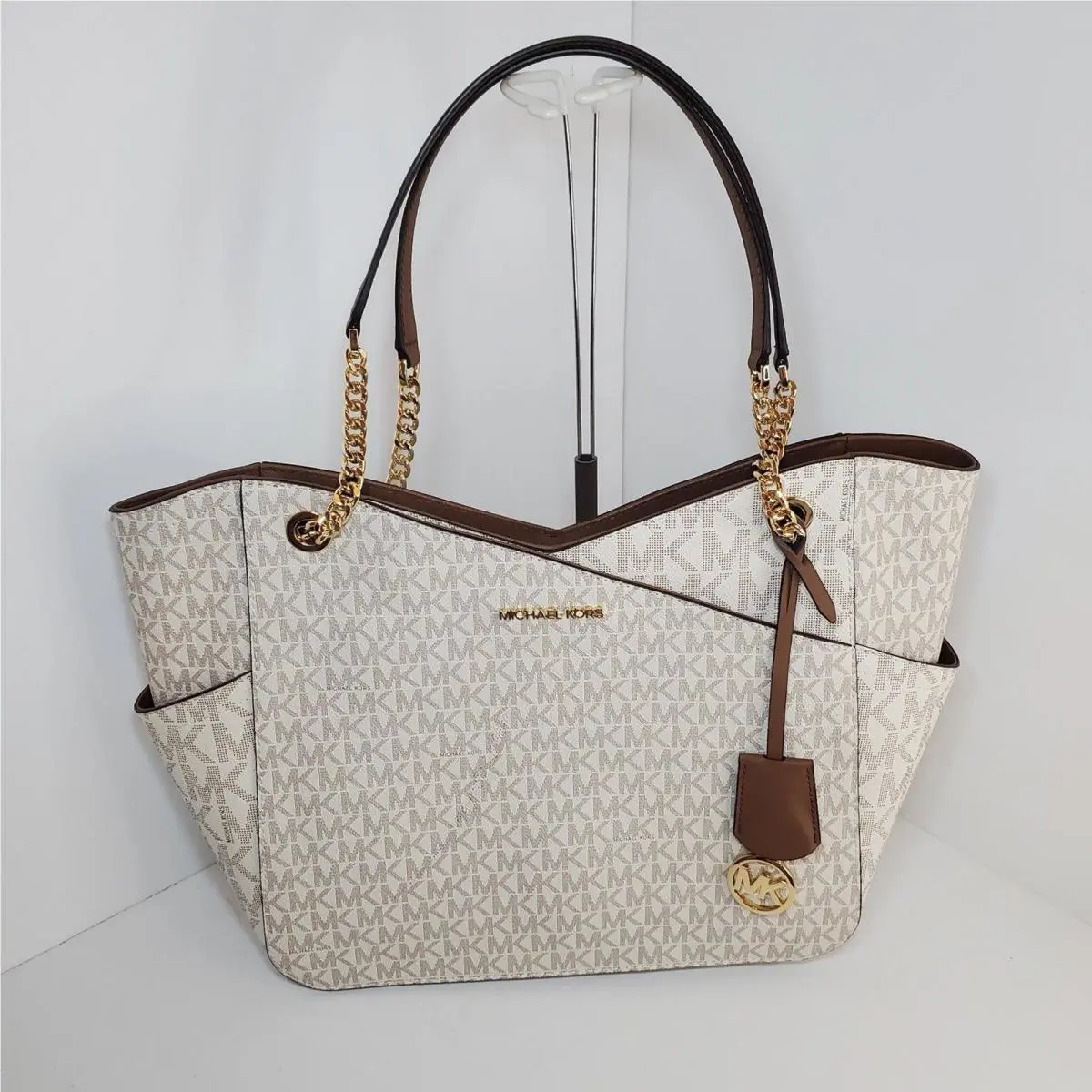 Michael Kors Saffiano Jet Set Logo Large Chain Shoulder Bag Designer Purse