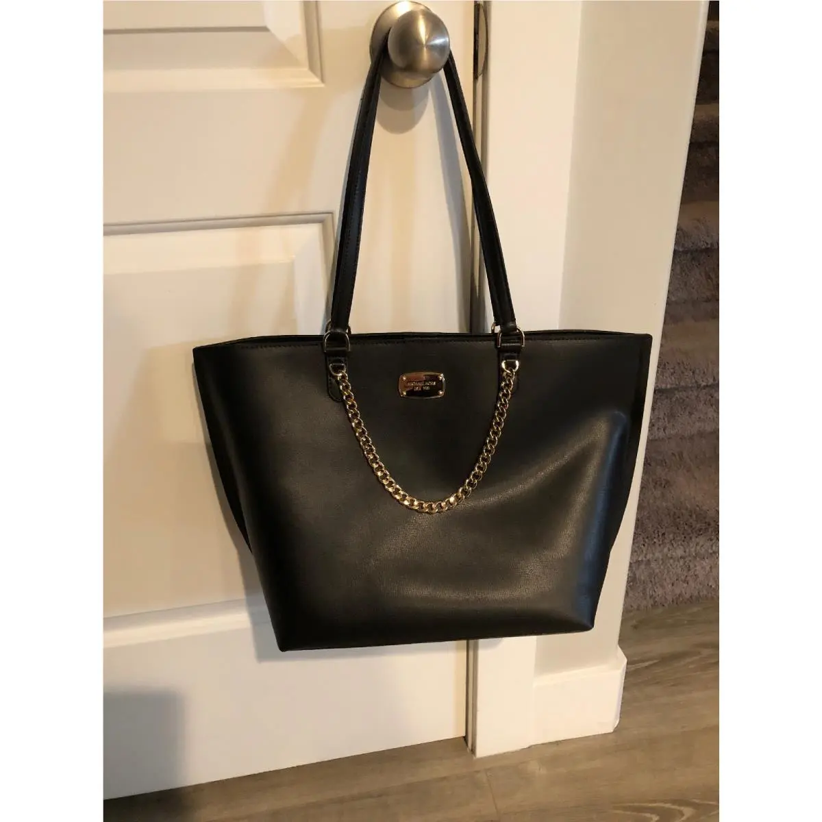 Michael Kors Janine Medium Convertible Tote Black Leather Commuter Bag