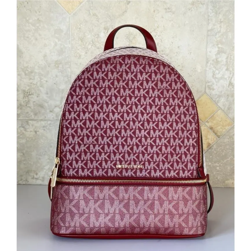 Michael Kors Rhea Medium Zip Backpack MK Glitter Color-block Cherry Multi