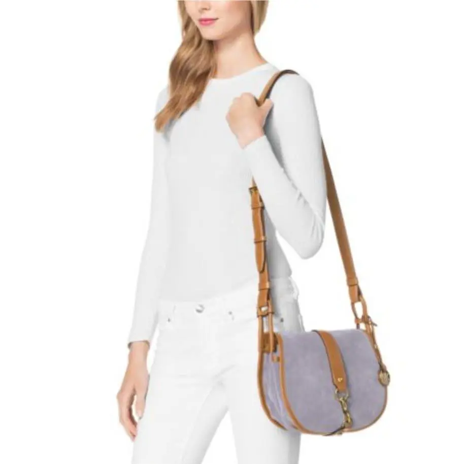 Kors Jamie Large Suede Crossbody Handbag Purse Lilac