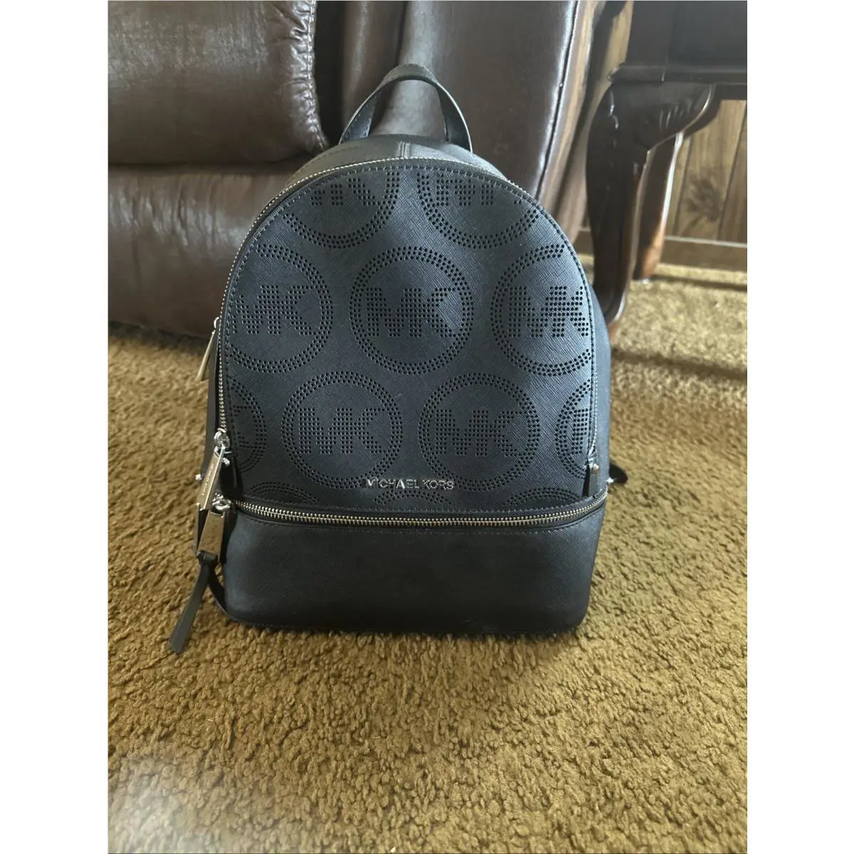 Michael Kors Rhea Medium Logo Backpack Black Leather
