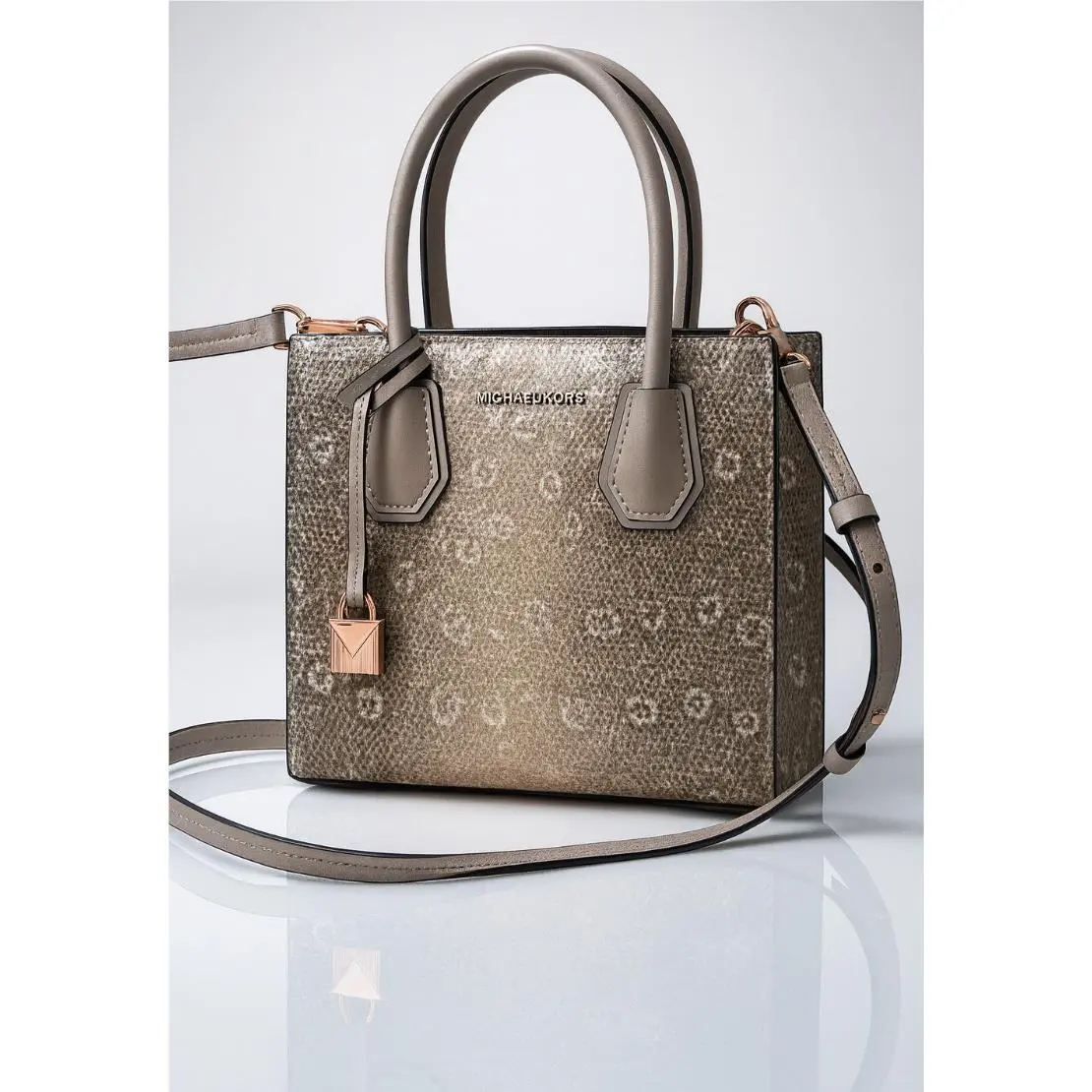 Michael Kors Mercer Medium Messenger Bag in Oyster Embossed Leather