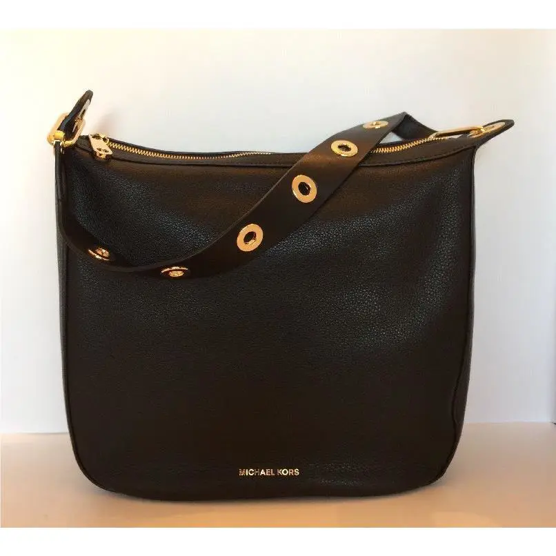 Michael Kors Raven Large Shoulder Handbag Black Leather Gold Hardware