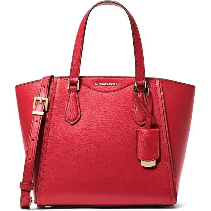 Michael Kors Taryn Crossbody Bag Strap Crimson Red Gold Leather Shoulder Handbag