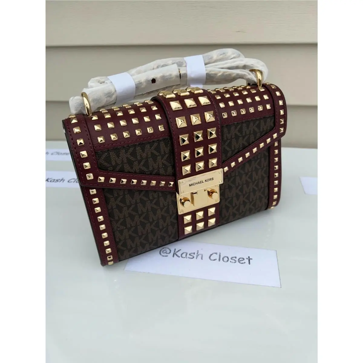 Michael Kors Shoulder Bag Rose Medium Flap Studded Crossbody Bag Merlot