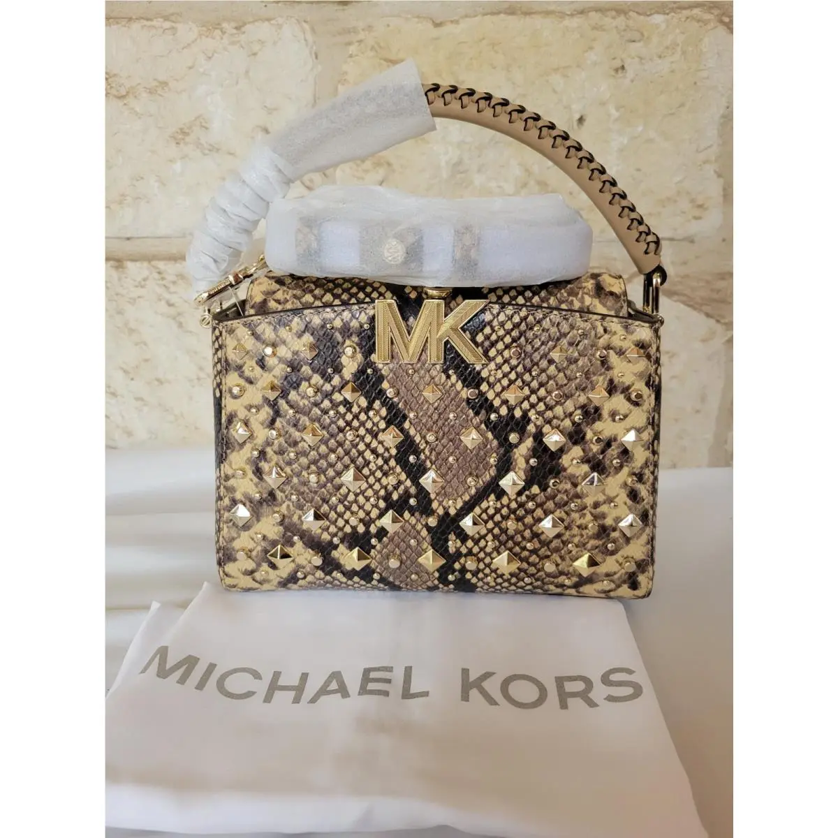 Michael Kors Karlie Small X-body Studded Snake Embossed Leather + Dust Bag