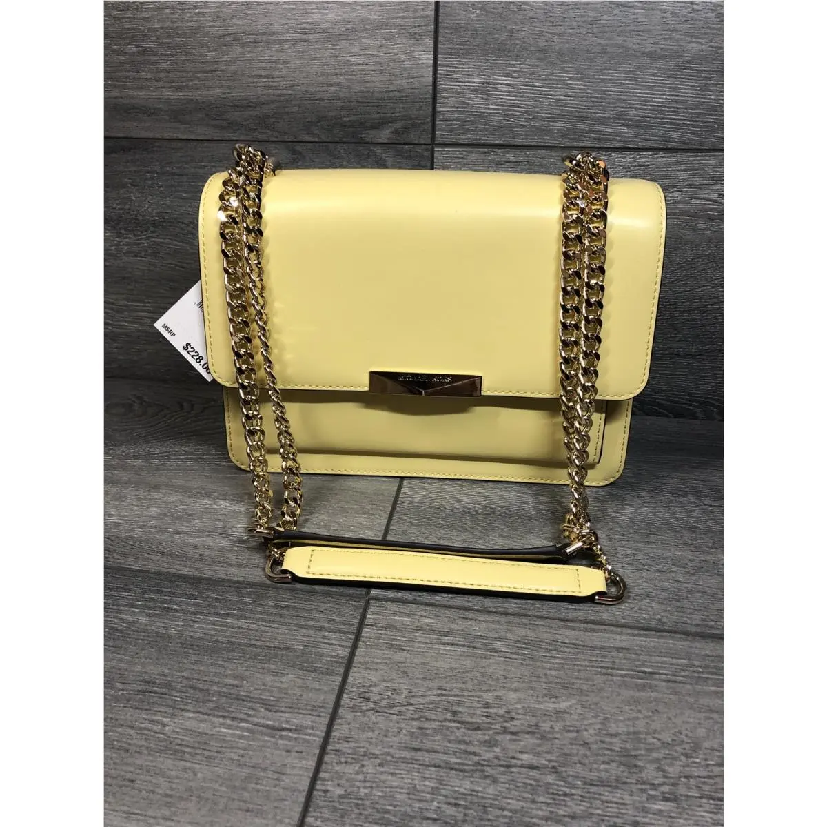 Michael Kors Jade Large Gusset Leather Shoulder Bag Yellow
