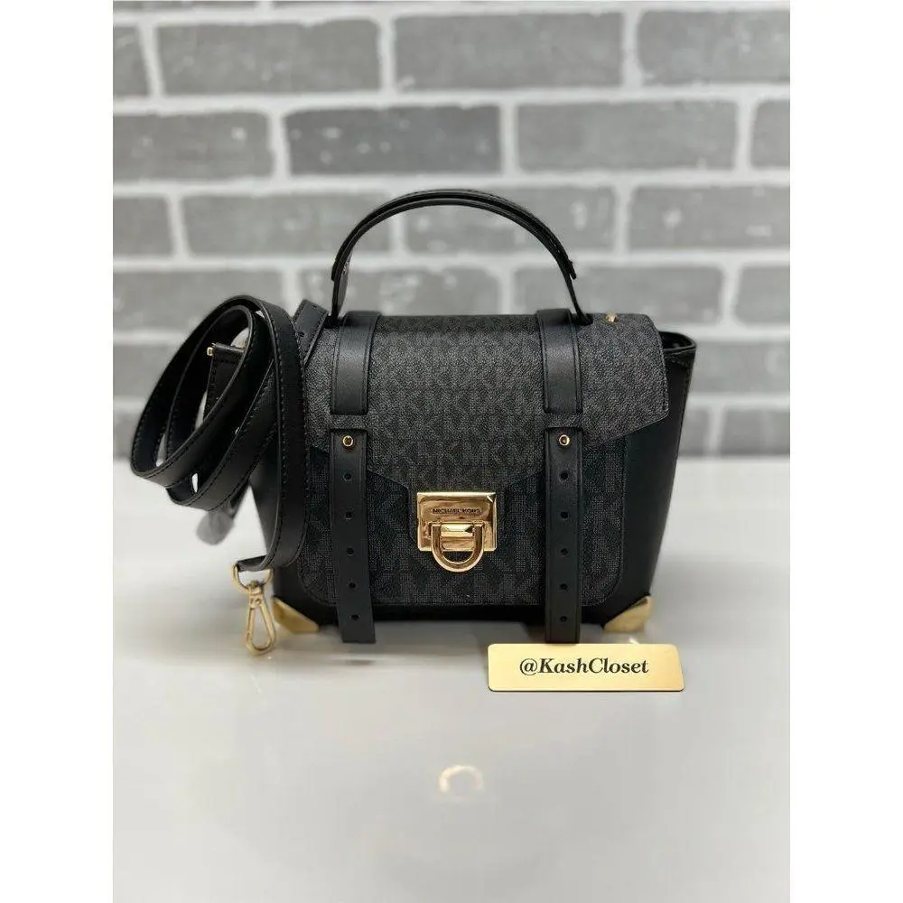 Michael Kors Satchel Manhattan Medium Leather Bag Black