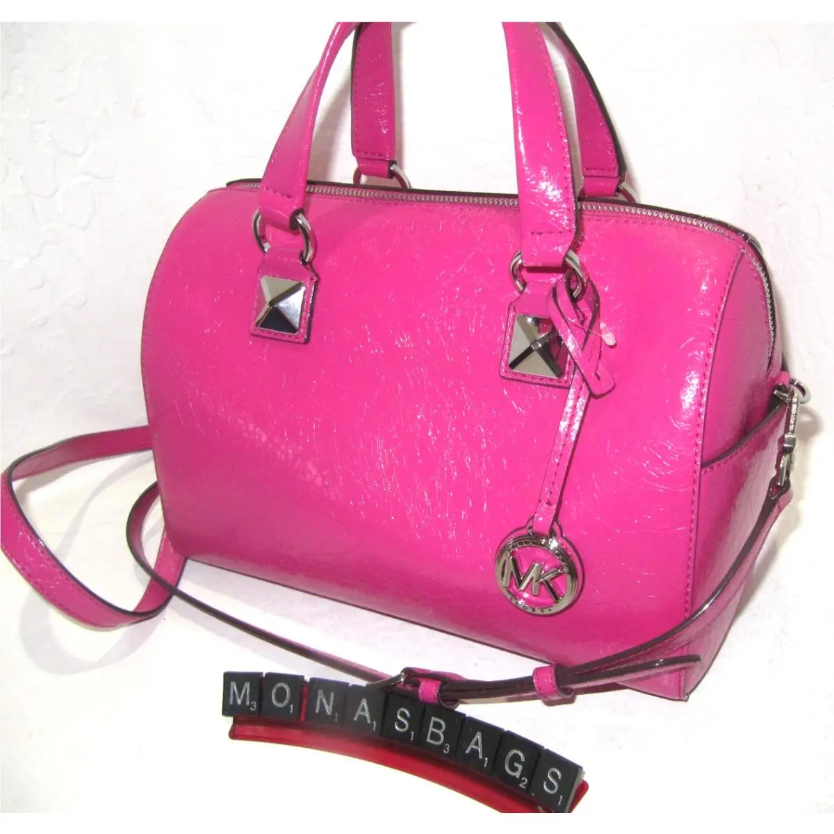 Michael Kors Grayson Medium Duffle Satchel Bag Wild Berry Leather
