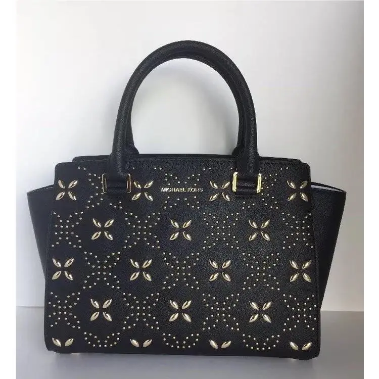 Michael Kors Selma Medium Top Zip Satchel Black / Gold Hardware Leather