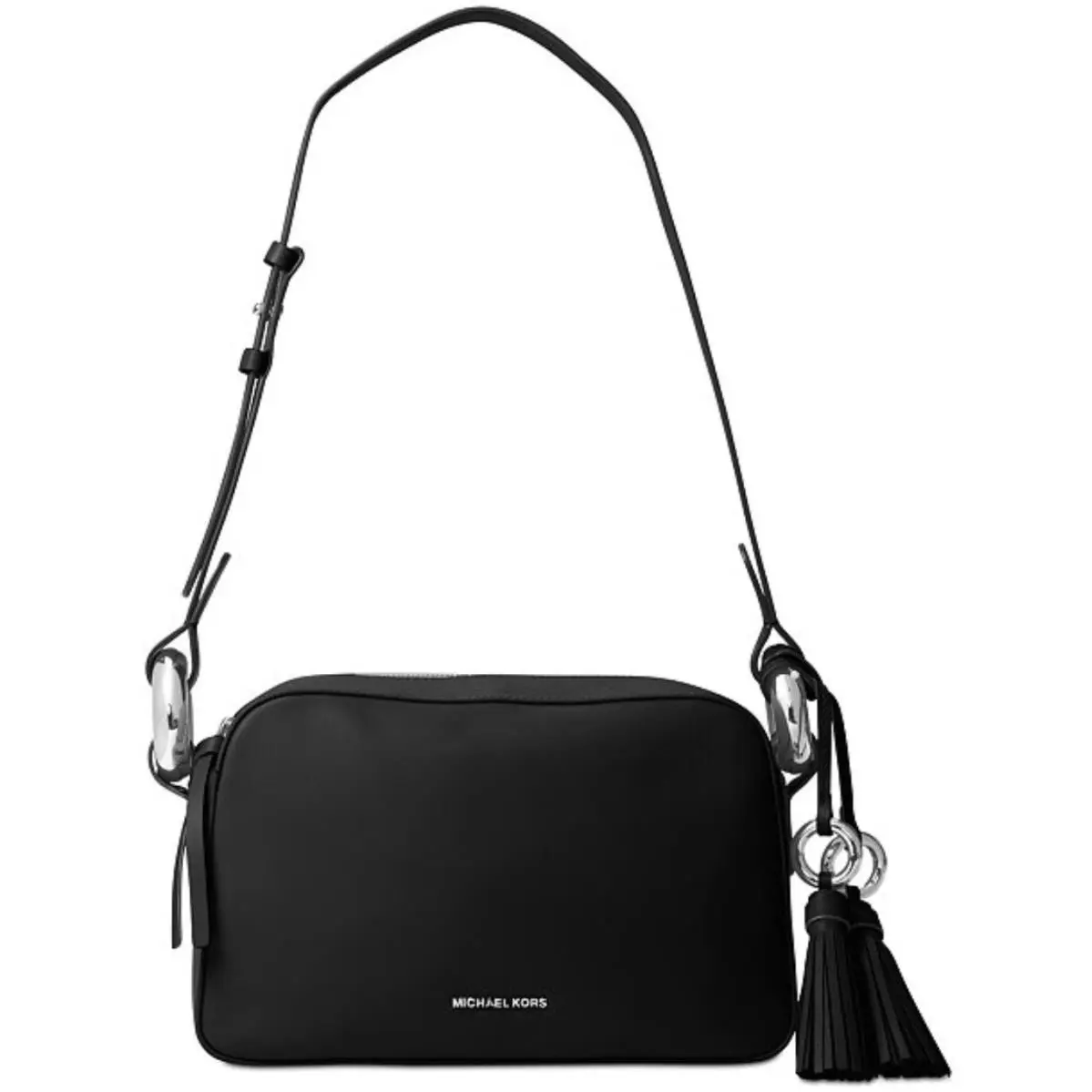Michael Kors Grand Medium Shoulder Black Leader Medium Silver Hardware