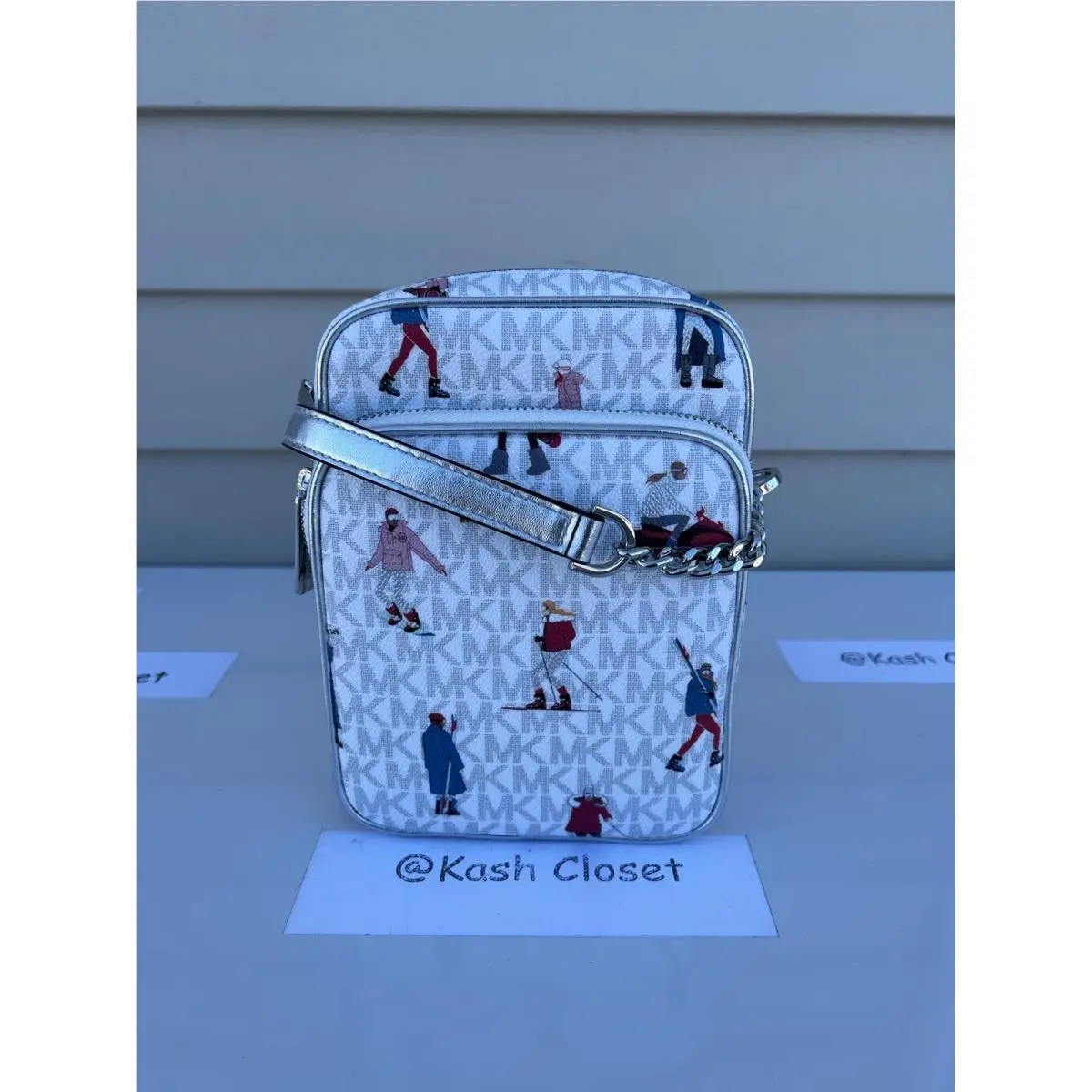 Michael Kors Crossbody Bag Jet Set Girls Medium NS Chain Bright White Multi