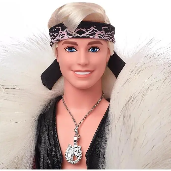 Ken Doll In Fur Coat and Black Fringe Vest Barbie The Movie In Hand