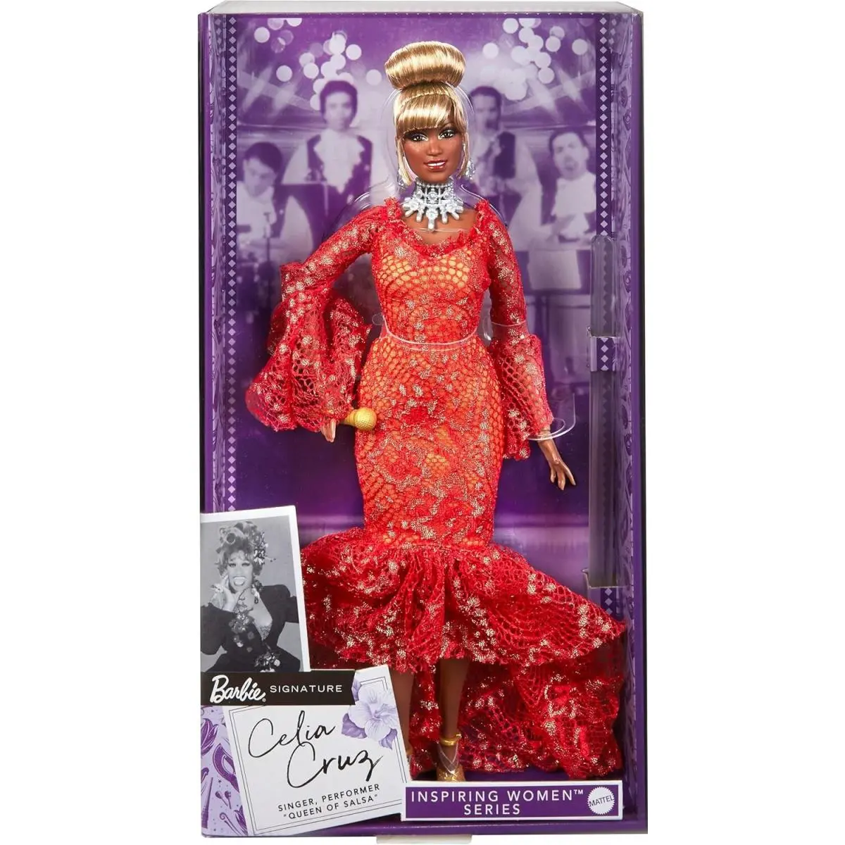 Barbie Collector Doll Queen of Salsa Celia Cruz In Red Lace Dress