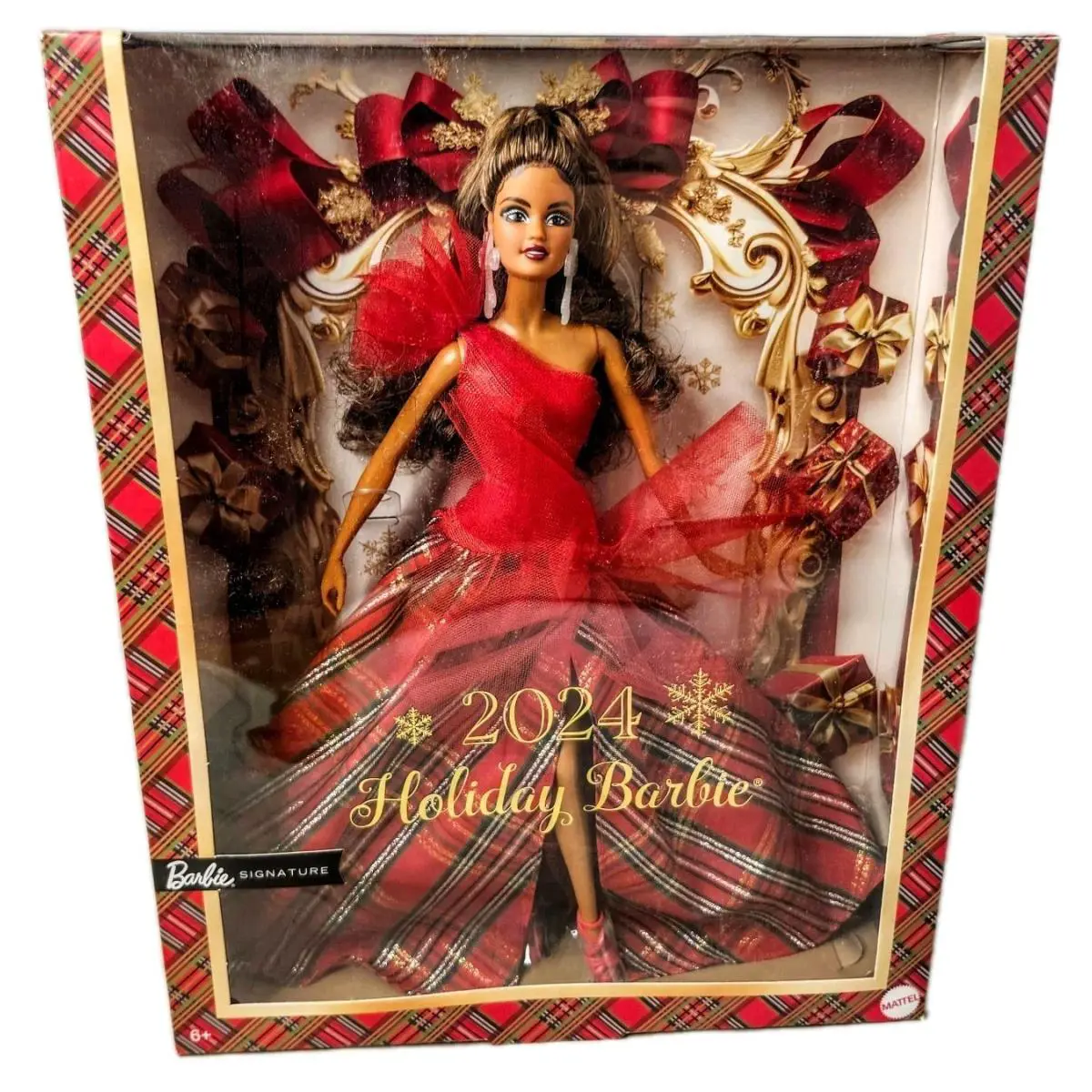 2024 Holiday Barbie 11.5 Fashion Doll 1:6 Brown Hair Christmas Plaid Dress Nrfb