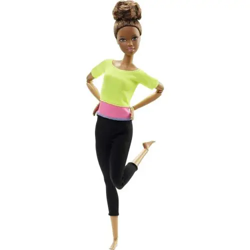 Barbie Made to Move Yellow Top Brown Hair Posable Articulated Yoga Doll DHL83