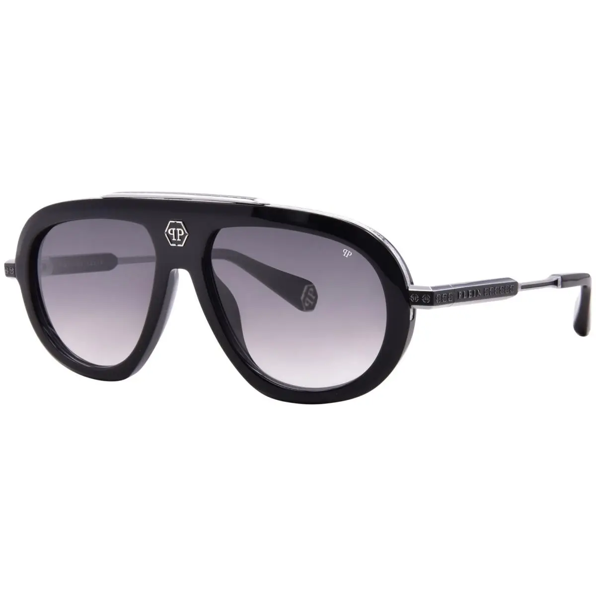 Philipp Plein SPP151V 700Y Sunglasses Men`s Black/grey Lenses Pilot Style 57mm