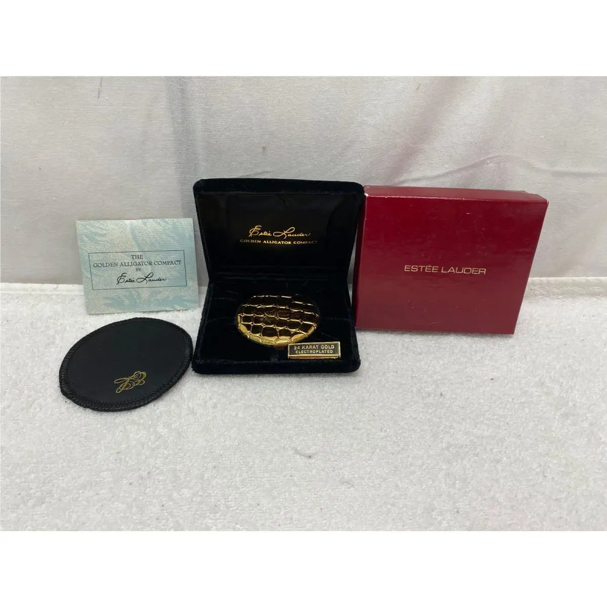 Vtg Estée Lauder Golden Alligator French Porcelain Pressed Powder Compact