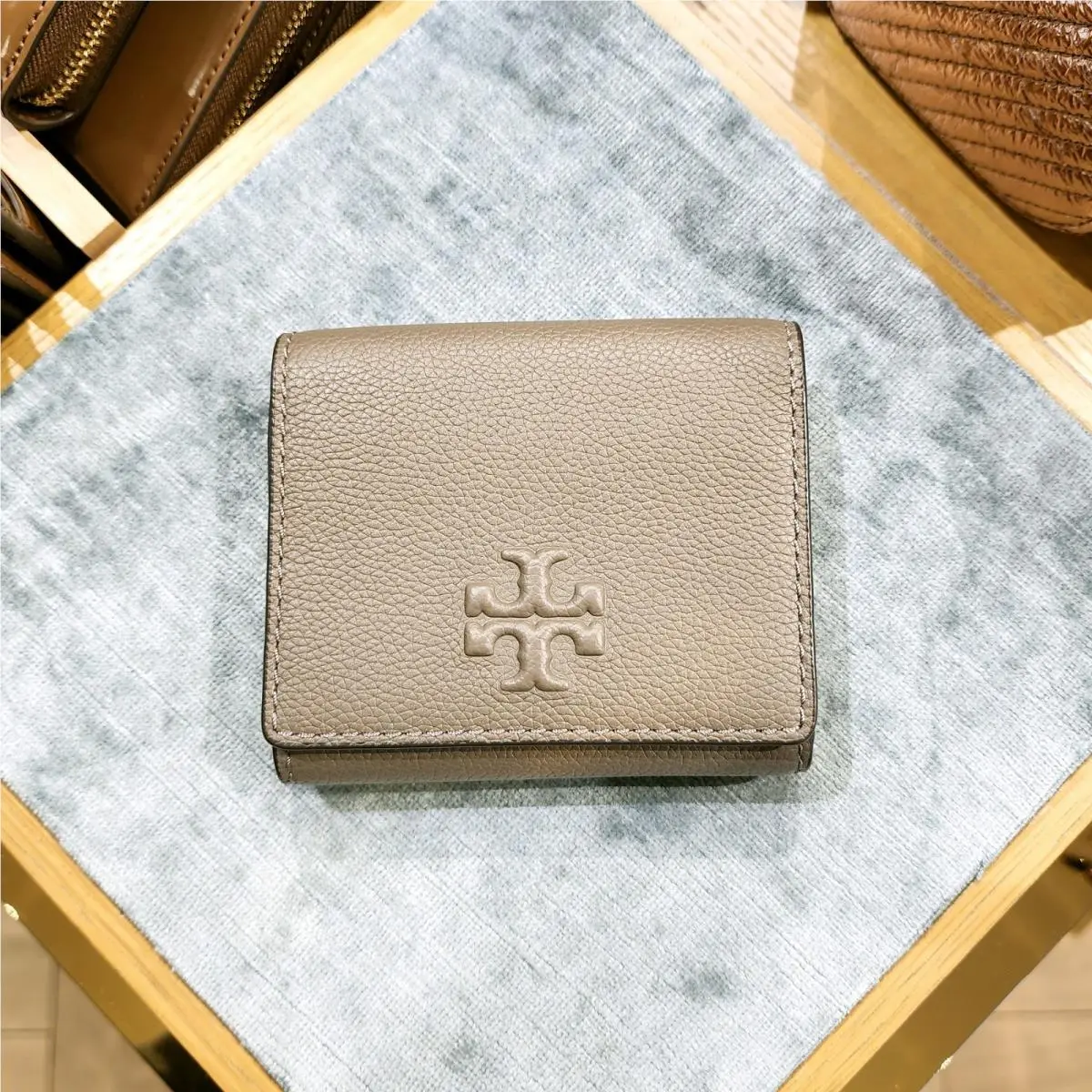 Tory Burch Thea Wild Mushroom Pebbled Leather Tri-fold Compact Wallet 169967