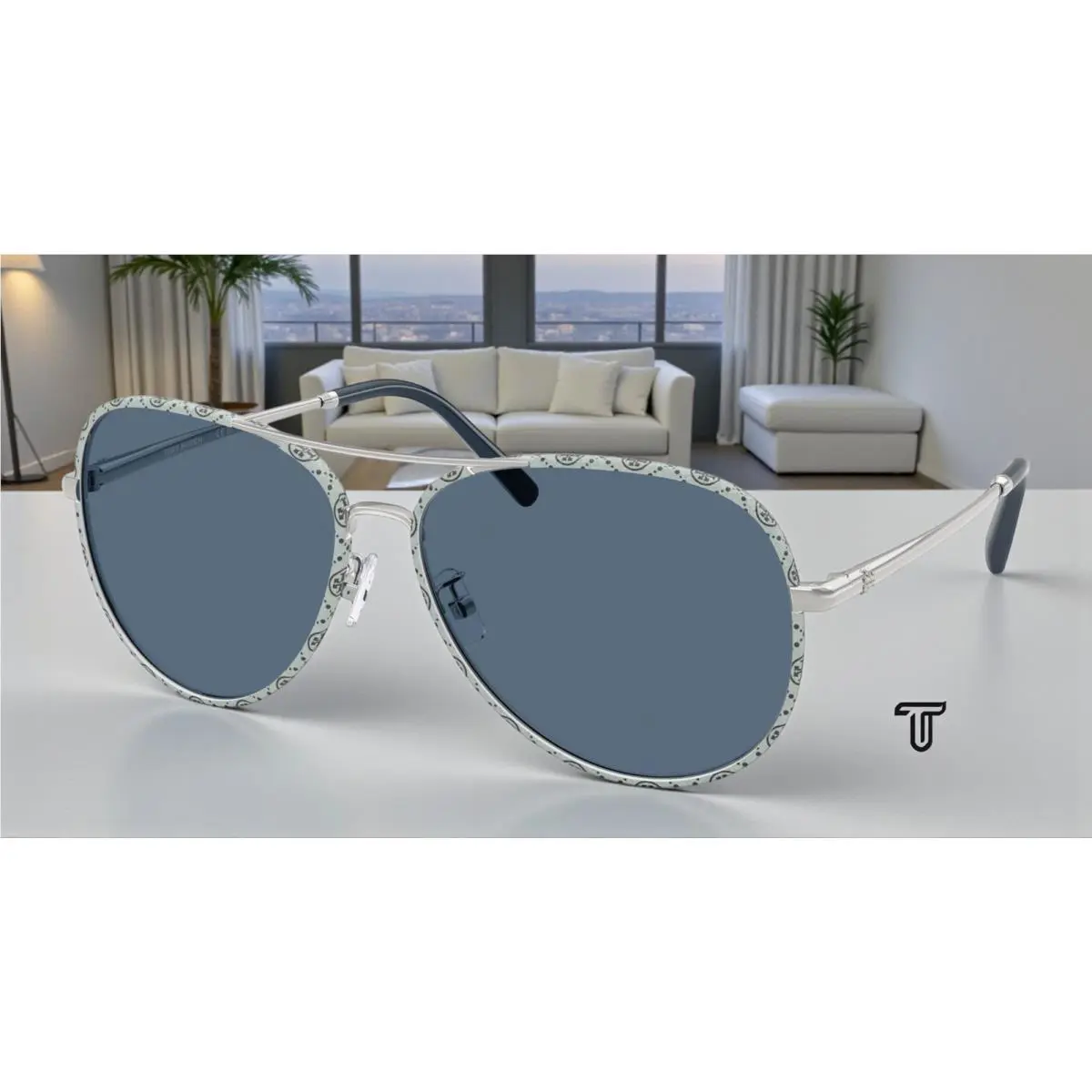 Tory Burch TY6114 32744L Silver Navy Blue 60 mm Women`s Sunglasses