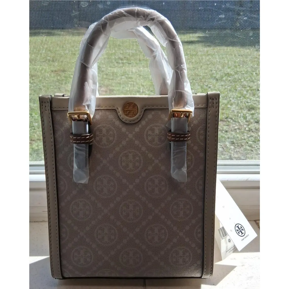 Tory Burch Mini T Monogram Tote with Dust Bag 150217 Ivory Vhtf