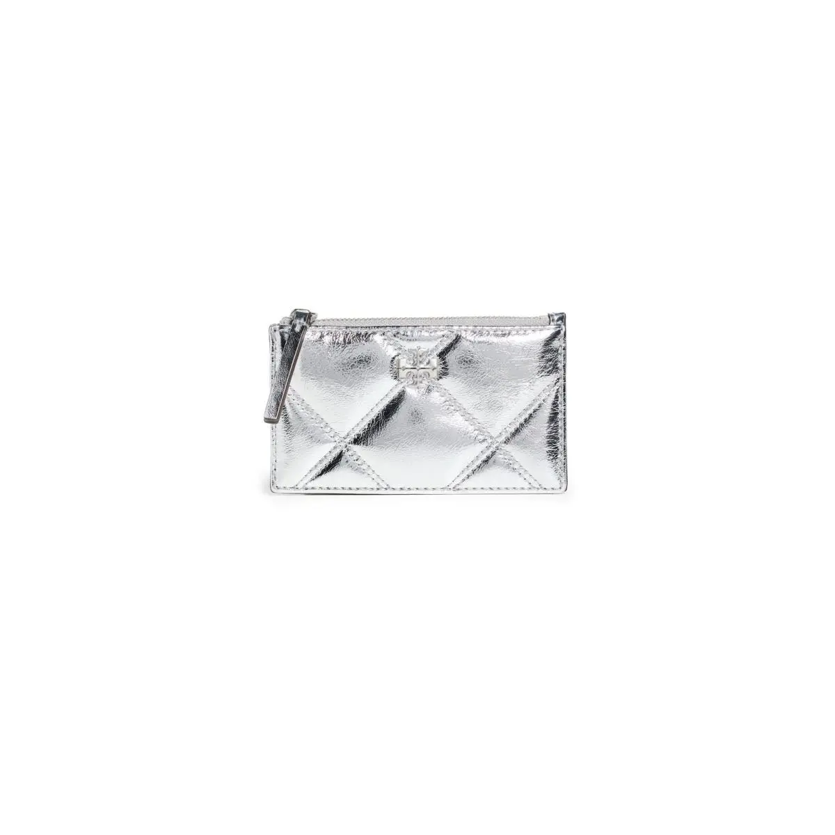 Tory Burch Women`s Kira Metallic Diamond Quilt Zip Card Case Silver One Size