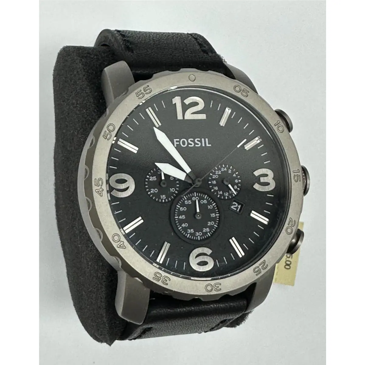 Fossil TI1005 Nate Black Titanium Chronograph Leather Strap Men`s Watch Warranty