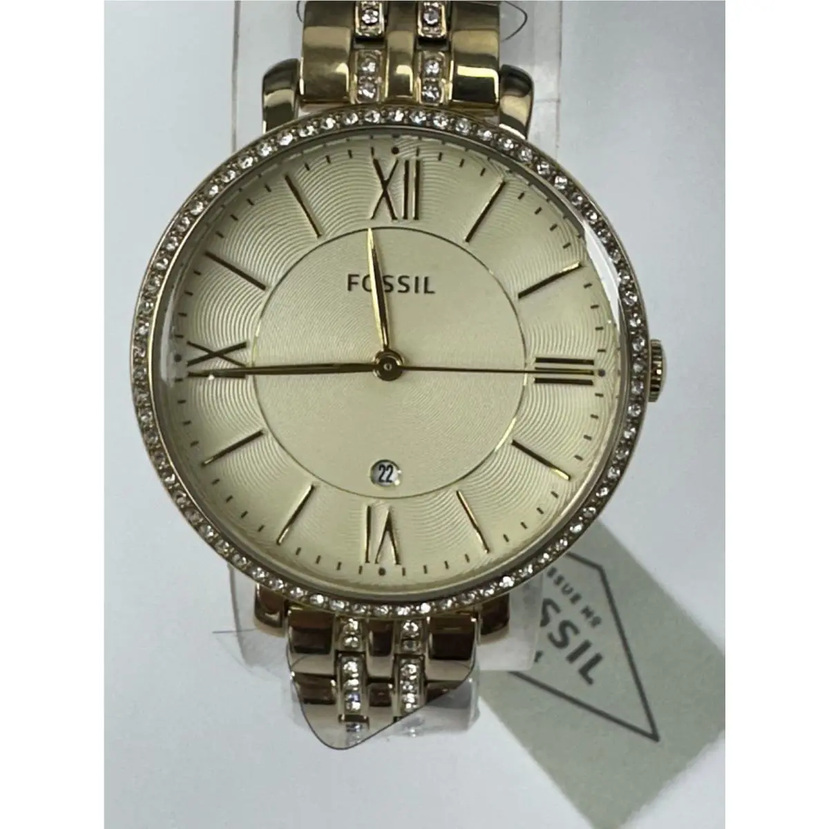 Fossil ES3547 Jacqueline Gold Tone Crystallized Ladies Quartz Watch Warranty