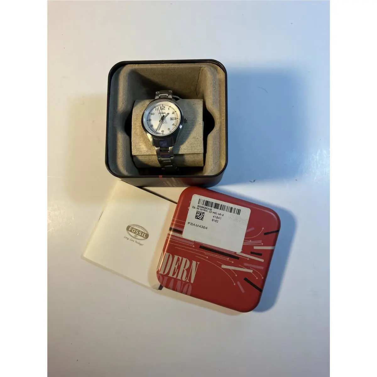 Women`s Fossil Flight White/steel Watch Fsam 4364 Needs Battery