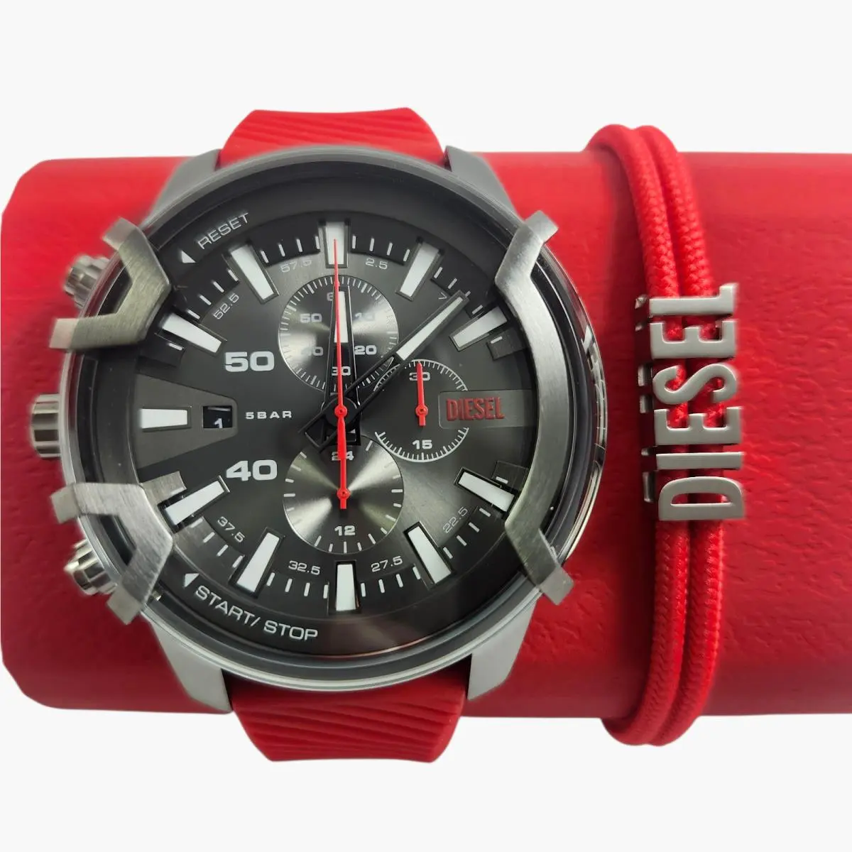 Griffed Red Black Mens Chronograph Watch Bracelet Gift Set DZ4673SET by Diesel