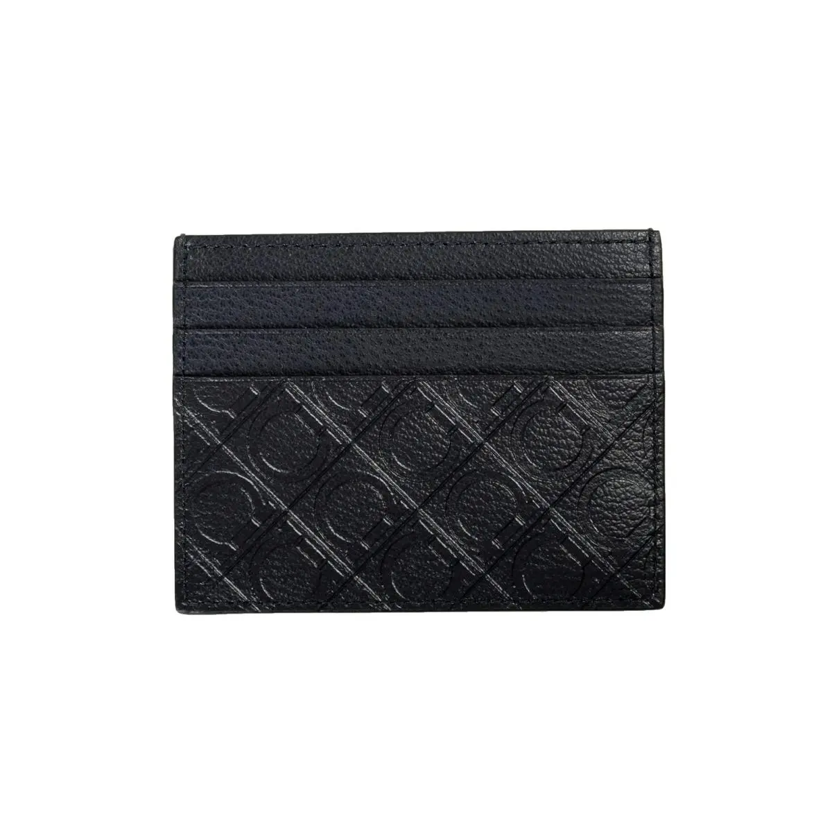 Salvatore Ferragamo Men`s Navy Blue Logo Print Leather Card Case