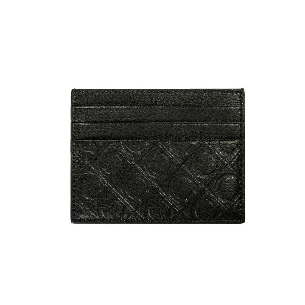 Salvatore Ferragamo Men`s Black Logo Print Leather Card Case
