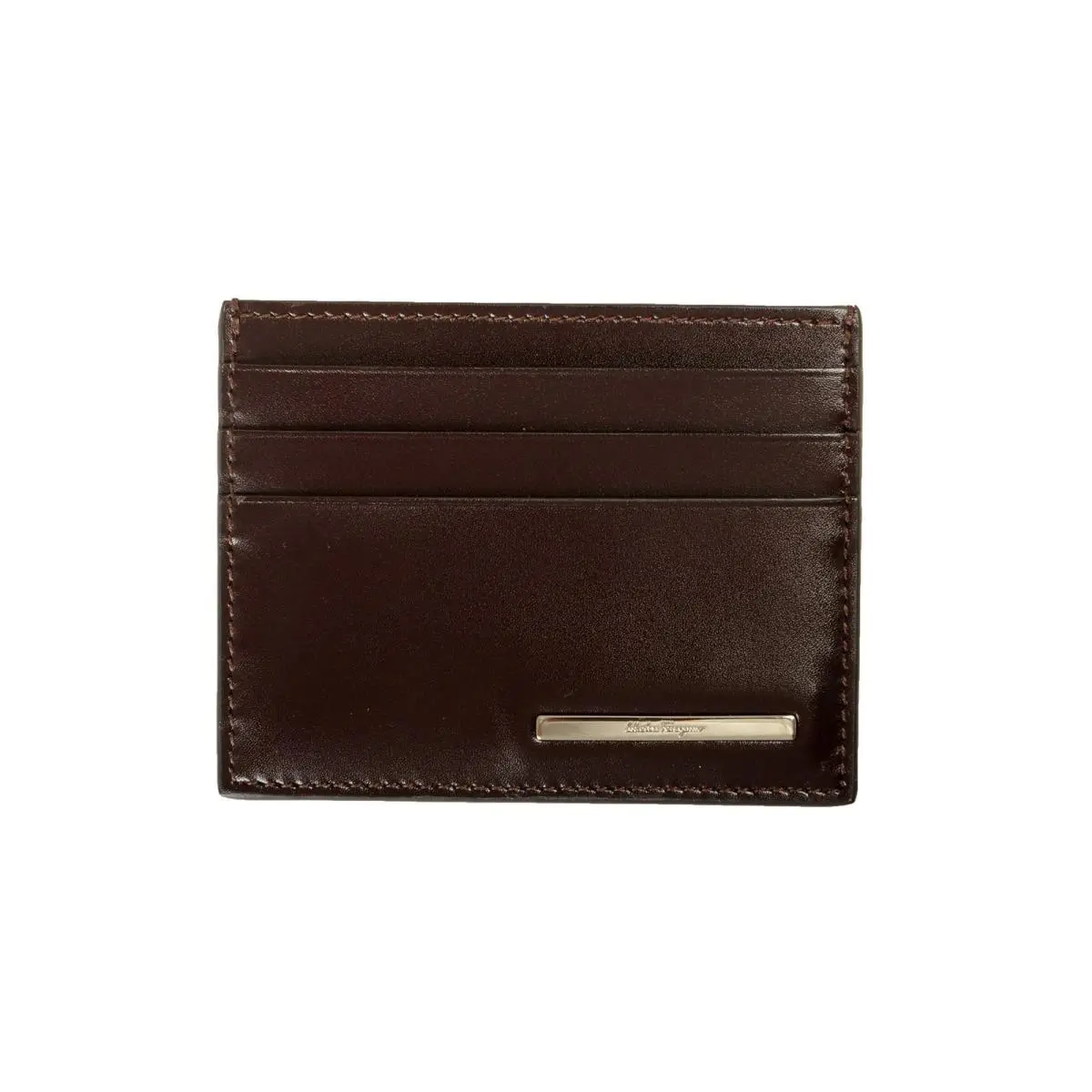 Salvatore Ferragamo Men`s Brown Logo Print Leather Card Case