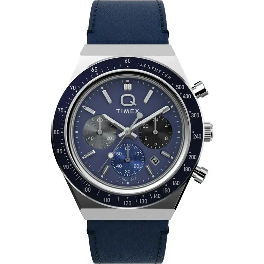 Timex Q Chronograph Blue Dial and Leather Band Watch TW2Y36100