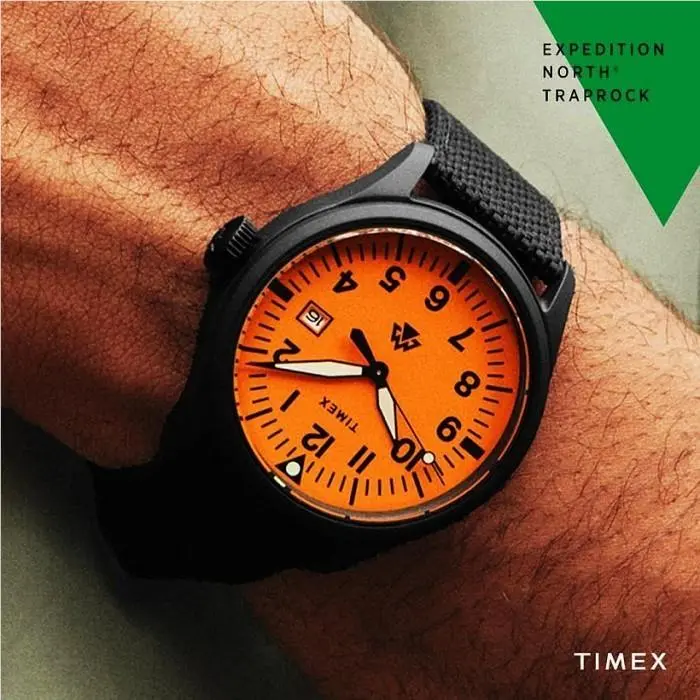 Expedition North Men`s 43mm Orange Dial Ceramic Fabric Watch TW2W23700 by Timex