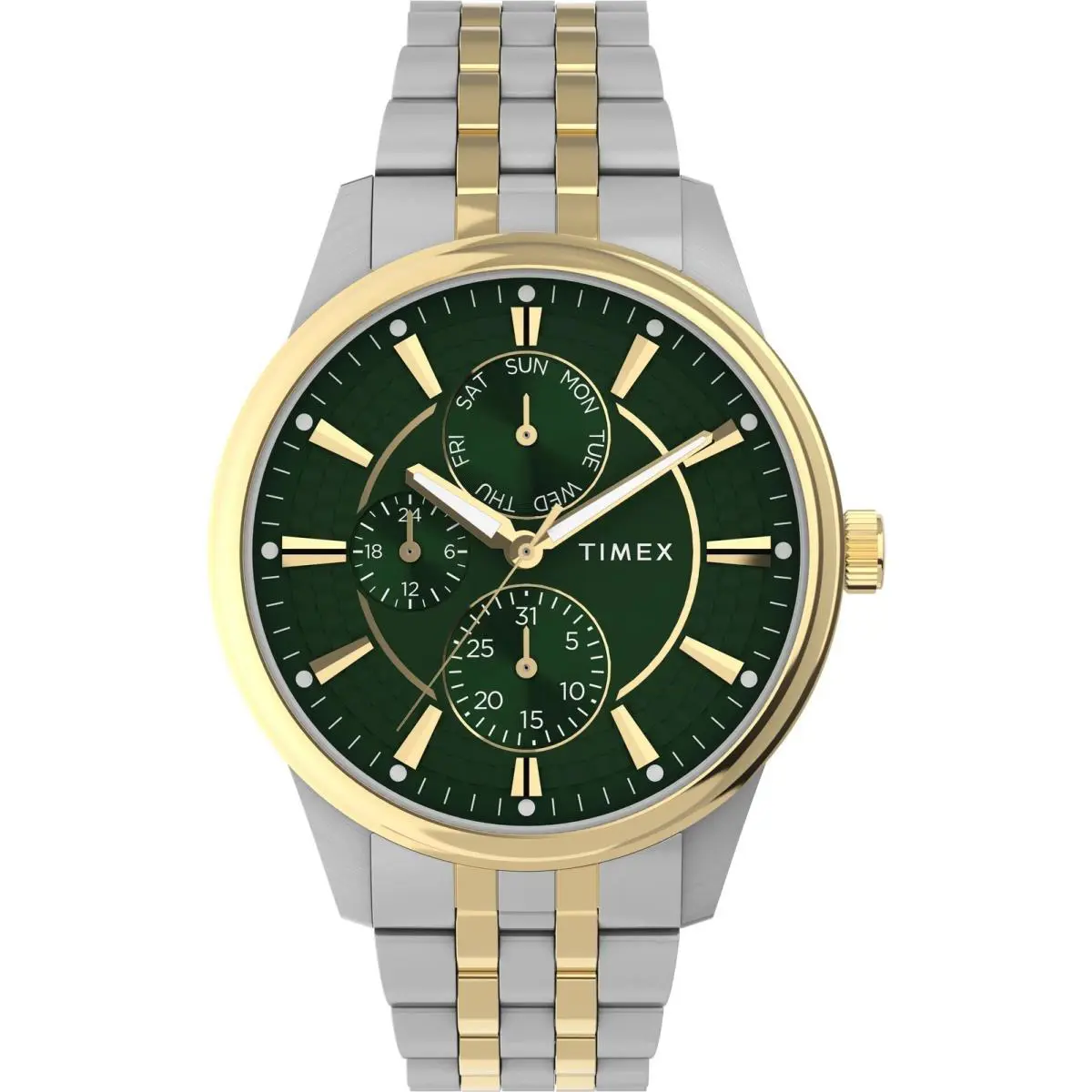 Chicago Green Dial Two Toned Stainless Steel Band Watch TW2Y21400 by Timex