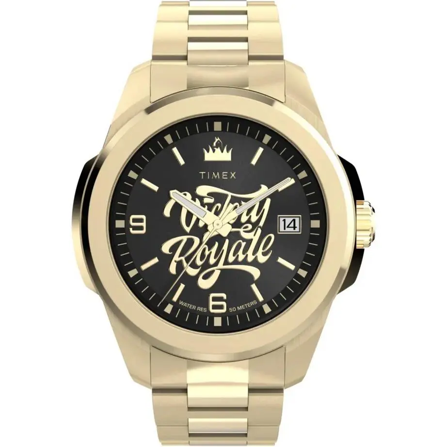x Fortnite Essex 45mm Gold Stainless Steel Black Dial Watch TW2Y47200 by Timex