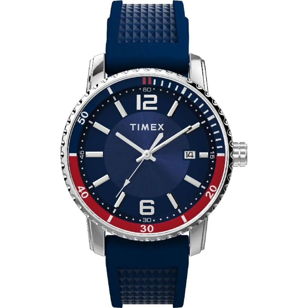Timex Men`s Watch Dress Blue Dial Silver Tone Case Silicone Strap TW2W60500 - Dial: Blue, Band: Blue