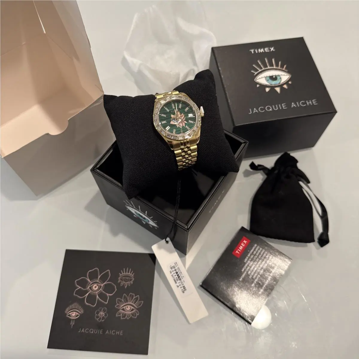 X Jacquie Aiche Legacy Malachite Tribe Eye Flower Watch 36mm by Timex