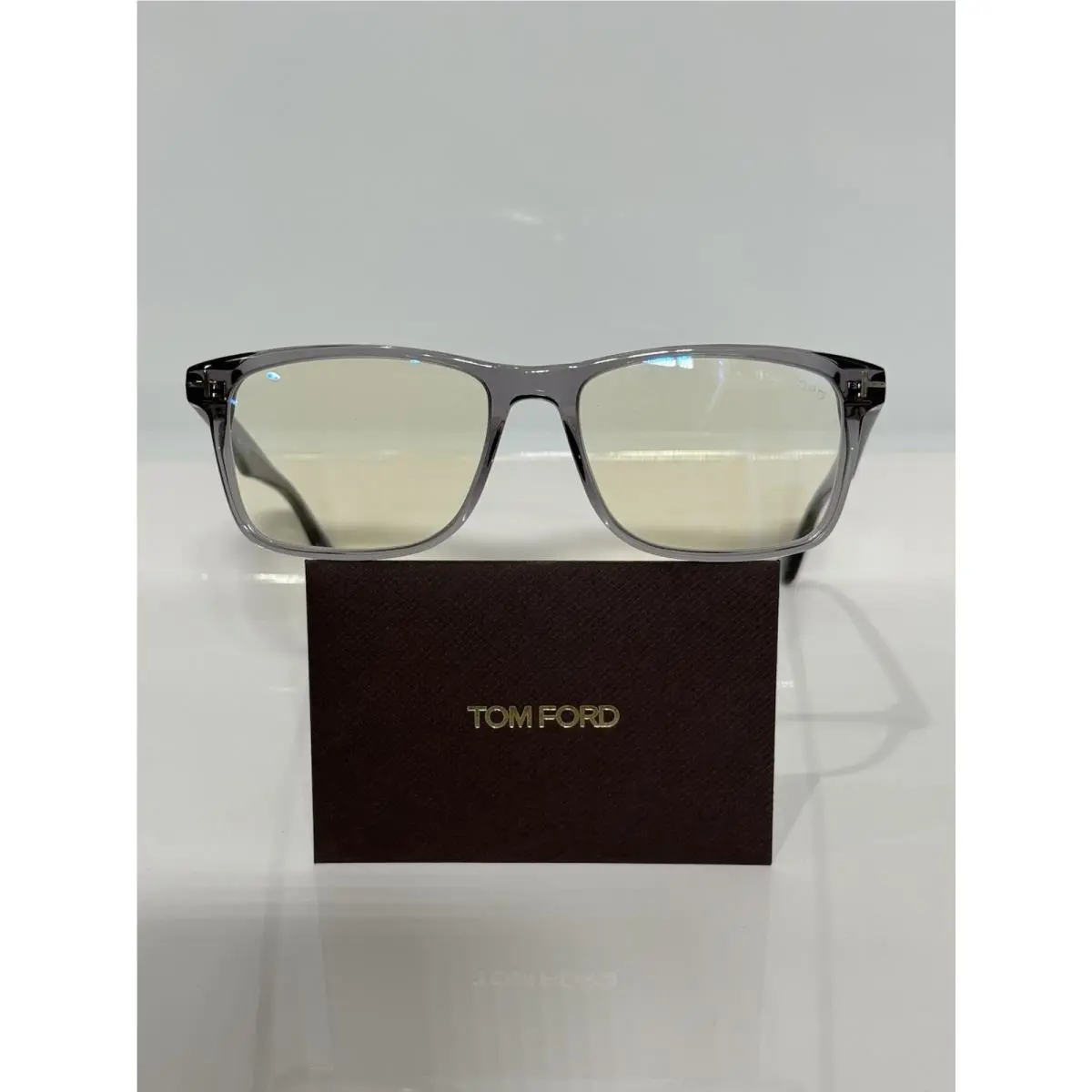 Tom Ford TF5752-B 020 Crystal Gray Acetate Blue Block Unisex Eyeglasses 53mm