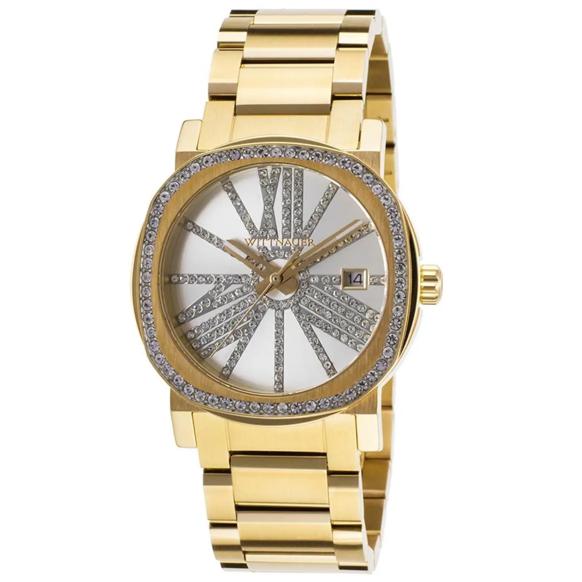 Wittnauer WN4007 Stainless Gold Tone Dress Crystal Accented Date Ladies Watch
